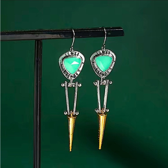 Vintage Stone Geometric Irregular Dangle Handmade Boho Earrings - Picture 3 of 7